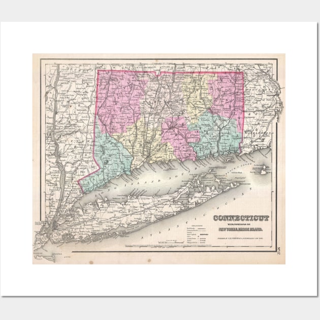 Vintage Map of Connecticut (1857) Wall Art by Bravuramedia